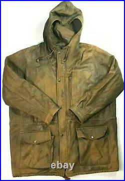 Rare VTG Polo Ralph Lauren L Mens Hooded Hickory Lambskin Leather Field Jacket