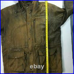 Rare VTG Polo Ralph Lauren L Mens Hooded Hickory Lambskin Leather Field Jacket
