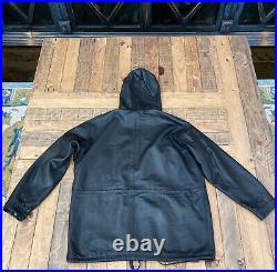Rare VTG Polo Ralph Lauren Large Mens Hooded Black Lambskin Leather Field Jacket