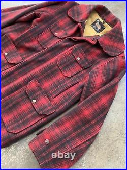 Rare Vintage WOOLRICH Mackinaw Buffalo Plaid Work Field Jacket 30s 40s Red SZ 48