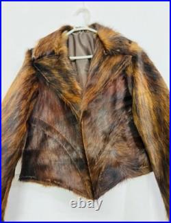 Real Cowhide Hair-On Cropped Leather Jacket Western Rodeo Style Biker Fur Coat