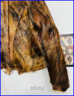 Real Cowhide Hair-On Cropped Leather Jacket Western Rodeo Style Biker Fur Coat