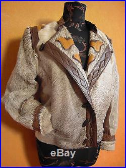 Real fur coat jacket western cowboy leather goat embroidery