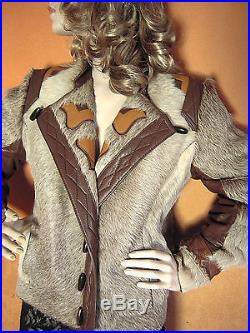 Real fur coat jacket western cowboy leather goat embroidery