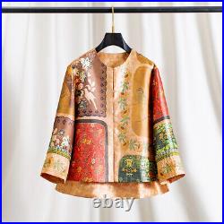 Retro Chinese Style Autumn Spring Womens Round Neck Short Coat Jacket Floral New