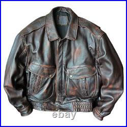 Retro Style Men Short Coat Jacket Real Leather Cowhide Zipper Motorcycle Western