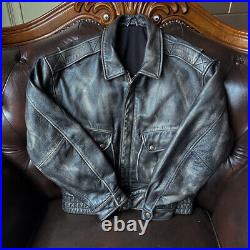 Retro Style Mens Short Coat Jacket Real Leather Cowhide Loose Fit Outwear Zipper