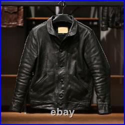 Retro Western Mens Real Leather Motorcycle Short Coat Jacket Outwear Long Sleeve