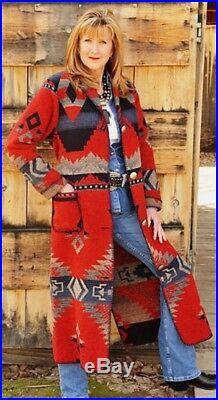 Rhonda Stark Navy Apache 52 Duster Coat Native American Blanket Concho Button