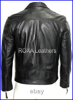 Rider Men Black Genuine Lambskin Real Leather Jacket Collar Motorcycle Coat