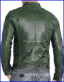 Rider Men Green Authentic Sheepskin Natural Leather Jacket Body Fitted Coat