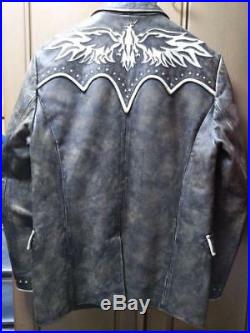 Rrl Ralph Lauren Men Leather Western Jacketcoat Rare Medium M Long F/s Used
