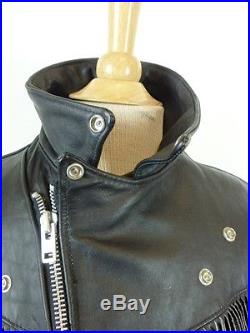 Schott Black Leather Fringed Western Biker Motorcycle Jacket 44 L USA
