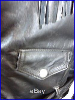 Schott Black Leather Fringed Western Biker Motorcycle Jacket 44 L USA