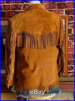 SCHOTT NYC Deadstock Vintage Western Suede Leather Fringe Jacket Brown 46 TAGS