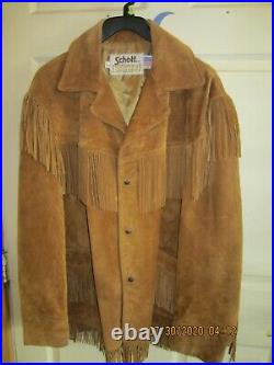 SCHOTT RANCHER Suede Leather Fringed Western Jacket Hippie Biker Coat 50