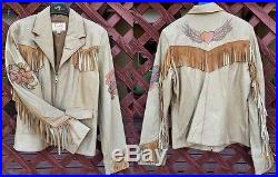 SCULLY Tattoo Cowboy Camel Western Fringe Leather Jacket Cowgirl Rodeo L Large