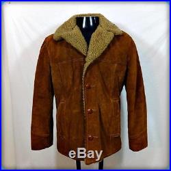 SEARS Vtg Lined Barn Coat WESTERN Heavy Suede Leather Rancher JACKET S 36 Brown