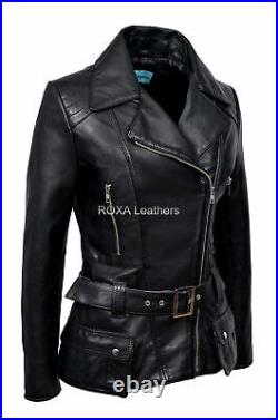 SEXY Women Waist Belted Genuine Lambskin Real Leather Jacket Collar Western Coat