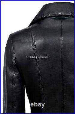 SEXY Women Waist Belted Genuine Lambskin Real Leather Jacket Collar Western Coat
