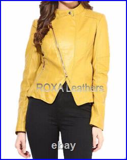 SEXY Women Yellow Genuine Sheepskin Real Leather Jacket Party Style Western Coat