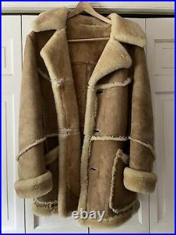 SHEEPSKIN SHEARLING Ranch Coat Bermans Vtg MARLBORO MAN Jacket Sz 44 1970s
