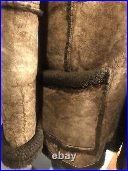 SHEEPSKIN SHEARLING Ranch Coat SEARS Vtg MARLBORO MAN Leather Jacket Sz 44 Tall