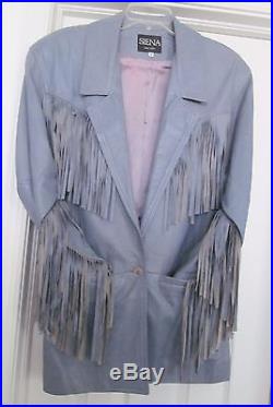 SIENA NEW YORK NY Vtg Blue Leather Fringe Jacket Coat Blazer-Western Boho-Sz S/M
