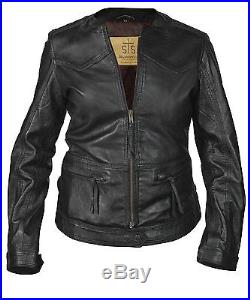 STS Ranchwear Women's Western MC Leather Biker Jacket (LARGE slim fit Black)