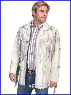 SZA Mens-Scully-Leather-Western-wear-White-Suede-Leather-Jacket-Fringe