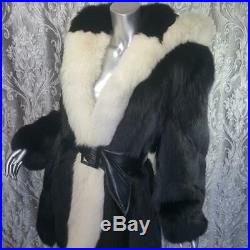 Sagasz L/xlamazing Vintage Genuine Black Off White Blonde Fox Fur Hooded Coat