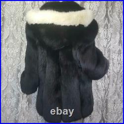 Sagasz Xlvintage Genuine Black Off White Blonde Fox Fur Hooded Tuxedo Coat