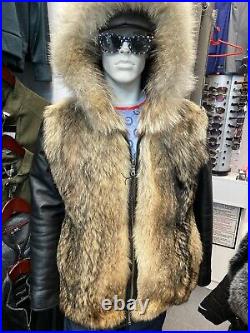 Sale! Men Wolf Fur Leather Warm Jacket Coat Zip Lined Winter Jacket Hood HandMade