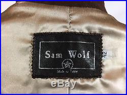 Sam Wolf Texas Fringe Brown Leather Western Cowboy Blazer Jacket Coat Size 44