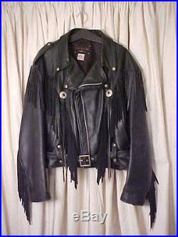 Schott Black Leather Fringed Western Biker Motorcycle Jacket Coat Size 50 USA