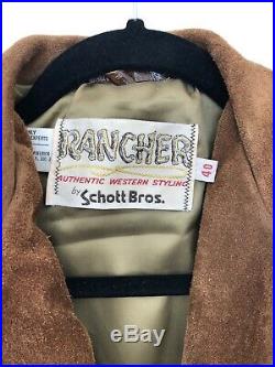 Schott RANCHER Western Fringe Suede Leather Coat Jacket 40 Regular 60s 70s Style