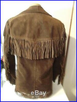 Schott Rancher Vintage Fringe Brown Leather Jacket Western 38