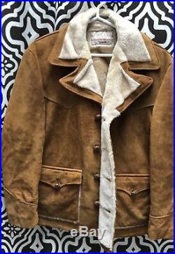 Schott Rancher Vintage Suede Leather Sherpa Lined Jacket Coat Western Cowboy 44