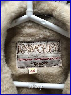 Schott Rancher Vintage Suede Leather Sherpa Lined Jacket Coat Western Cowboy 44