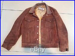 Schott Trucker Jacket Brown Suede Leather Mens 40 Vintage No RANCHER Western VTG
