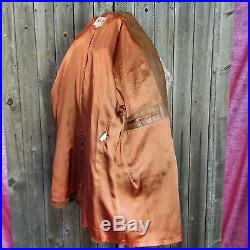 Scully Leather Jacket Mens 44 Tooled Brown Tan Western 2 Button Fully Lined Coat
