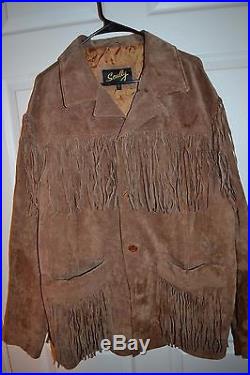 Scully MENS FRINGED BROWN SUEDE LEATHER LONG JACKET COAT WESTERN SZ L $469