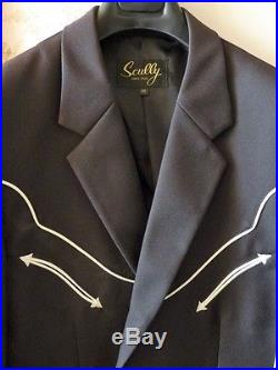 Scully P-656 Men's western style suit jacket coat Black, white piping. Size 42