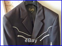Scully P-656 Men's western style suit jacket coat Black, white piping. Size 42