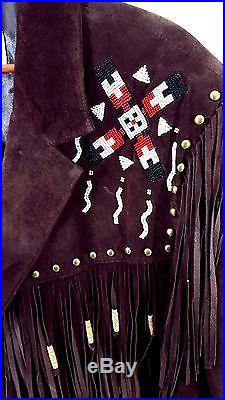 Scully Size 48 Jacket Western Fringed Beaded Leather Brown Indian Native Rodeo