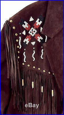 Scully Size 48 Jacket Western Fringed Beaded Leather Brown Indian Native Rodeo