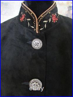 Scully Western Jacket Black Suede Leather Embroidered Floral Sz 16 NWOT