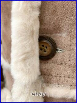 Shearling Leather Coat Wool Sheep Jacket Western Ranch Warm Bohemian M/L sz 36