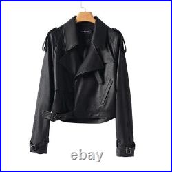 Sheepskin Leather Jacket Womens Genuine Leather Spring Loose Motorcycle Jacket