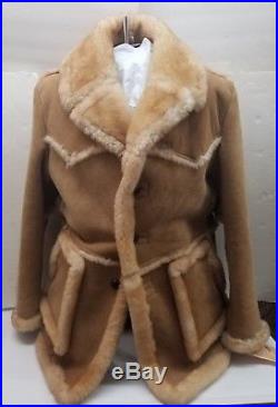 Sheepskin Shearling Distressed Leather Fur Coat Western Marlboro Man Jacket 44
